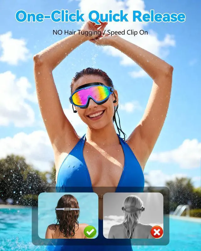 Alt view image 6 of 7 - New Adult Wide View Swim Goggles, Anti-Fog/UV No Leak Swimming Goggles with Ear Plugs for Men & Women