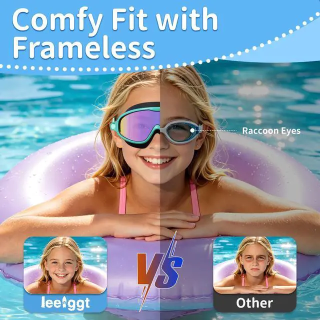 Alt view image 2 of 6 - 2 Pack Kids Swim Goggles, Anti-Fog UV Protection Swimming Goggles for Boys Girls Age 3-14, Leakproof Wide View Youth Goggles
