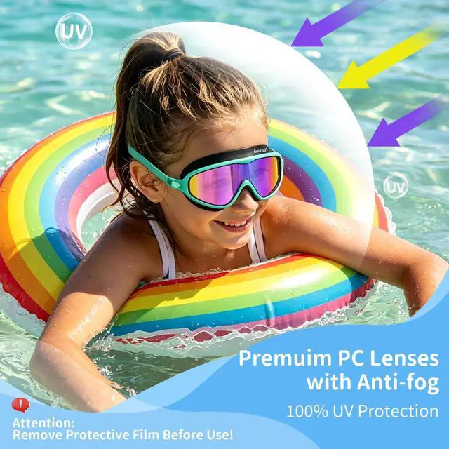 Alt view image 3 of 6 - 2 Pack Kids Swim Goggles, Anti-Fog UV Protection Swimming Goggles for Boys Girls Age 3-14, Leakproof Wide View Youth Goggles