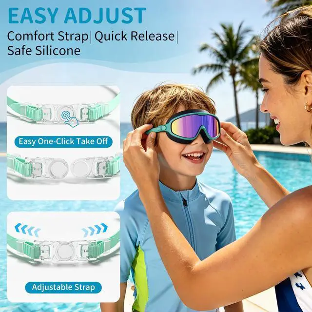 Alt view image 5 of 6 - 2 Pack Kids Swim Goggles, Anti-Fog UV Protection Swimming Goggles for Boys Girls Age 3-14, Leakproof Wide View Youth Goggles