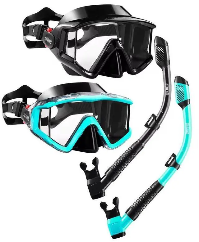 Main image of 2 Pack Snorkeling Gear for Adults, Dry Snorkel Set Panoramic View Enhanced Anti-Leak and Anti-Fog Technology, Adjustable Strap for Snorkeling Scuba Diving Swimming with Mesh Bag