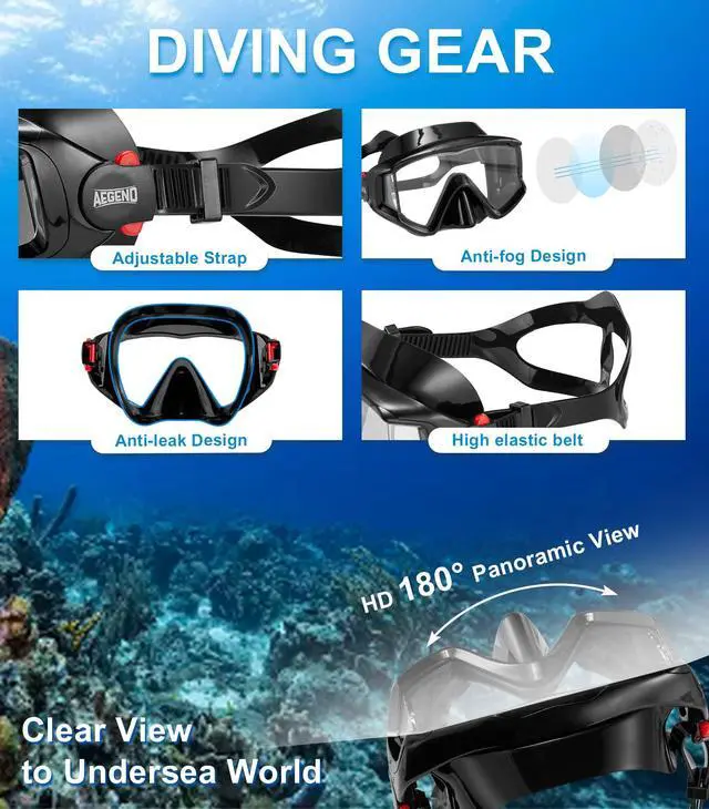 Alt view image 2 of 7 - 2 Pack Snorkeling Gear for Adults, Dry Snorkel Set Panoramic View Enhanced Anti-Leak and Anti-Fog Technology, Adjustable Strap for Snorkeling Scuba Diving Swimming with Mesh Bag