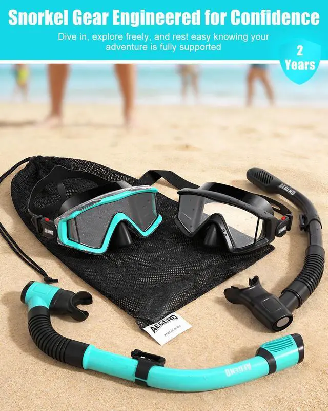 Alt view image 7 of 7 - 2 Pack Snorkeling Gear for Adults, Dry Snorkel Set Panoramic View Enhanced Anti-Leak and Anti-Fog Technology, Adjustable Strap for Snorkeling Scuba Diving Swimming with Mesh Bag
