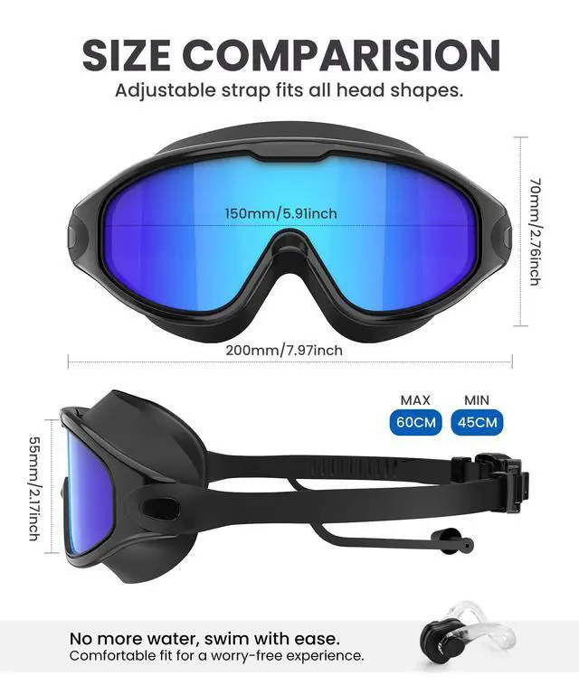 Alt view image 3 of 7 - Swim Goggles, Anti-Fog UV 180°Clear View Swimming Goggles, 3 Pack Goggles Swimming Adult Men Women Youth