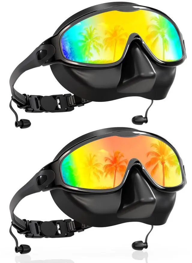 Main image of Swim Goggles with Nose Cover for Adults, 2 Pack Wide View Swimming Goggles Anti-Fog/UV No Leak for Men & Women