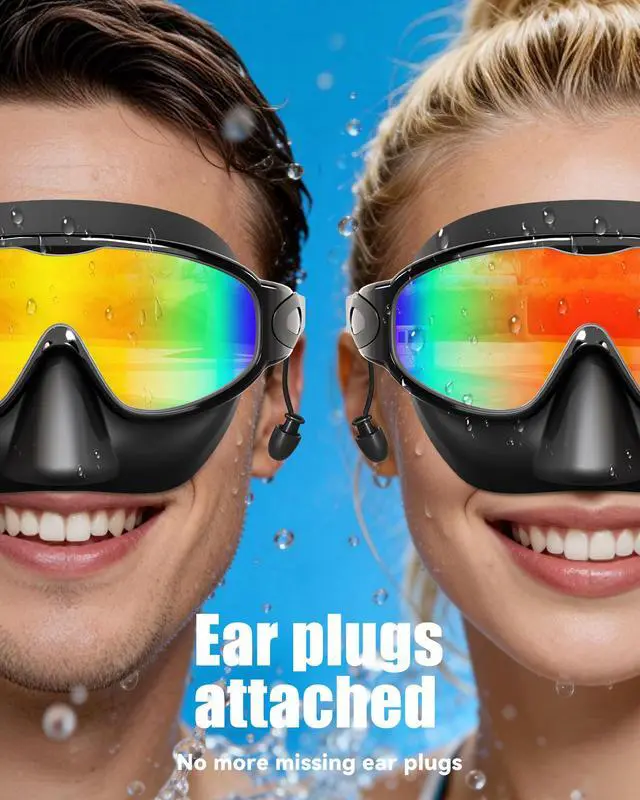 Alt view image 3 of 7 - Swim Goggles with Nose Cover for Adults, 2 Pack Wide View Swimming Goggles Anti-Fog/UV No Leak for Men & Women