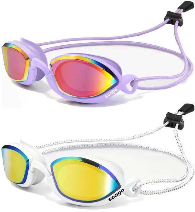 Main image of 2 Pack Professional Racing Goggles Swimming Adult Men Women Youth, Anti-Fog UV Protection Clear View Mirrored Coating, 360° Foldable Adjustable Nose Bridge Suitable for Competition & Training