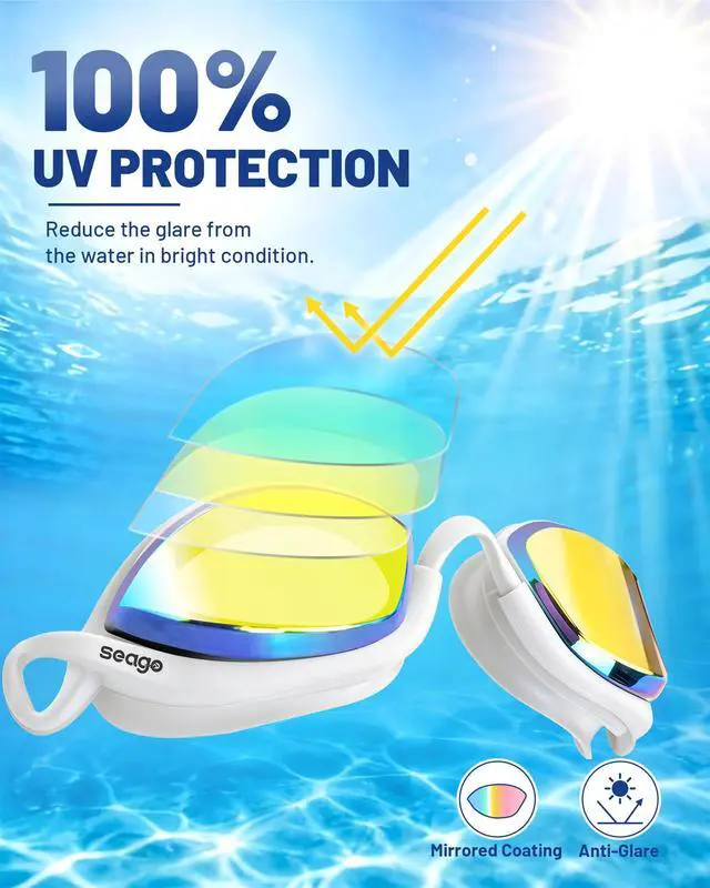 Alt view image 2 of 7 - 2 Pack Professional Racing Goggles Swimming Adult Men Women Youth, Anti-Fog UV Protection Clear View Mirrored Coating, 360° Foldable Adjustable Nose Bridge Suitable for Competition & Training