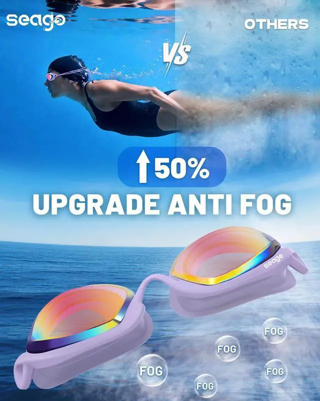 Alt view image 7 of 7 - 2 Pack Professional Racing Goggles Swimming Adult Men Women Youth, Anti-Fog UV Protection Clear View Mirrored Coating, 360° Foldable Adjustable Nose Bridge Suitable for Competition & Training