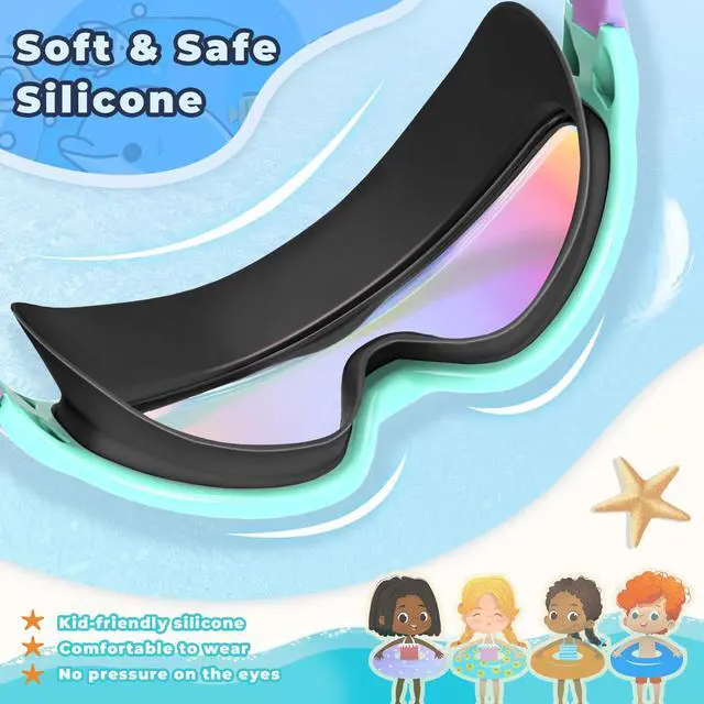 Alt view image 4 of 7 - 2 Pack Swim Goggles for Kids 6-14 8-14 Kids Swimming Goggles Age 3-15 4-7 4-16 8-12 For Boys Girls Youth Toddler Children Pool Water Goggle Anti Fog UV Protection Clear Wide View Waterproof