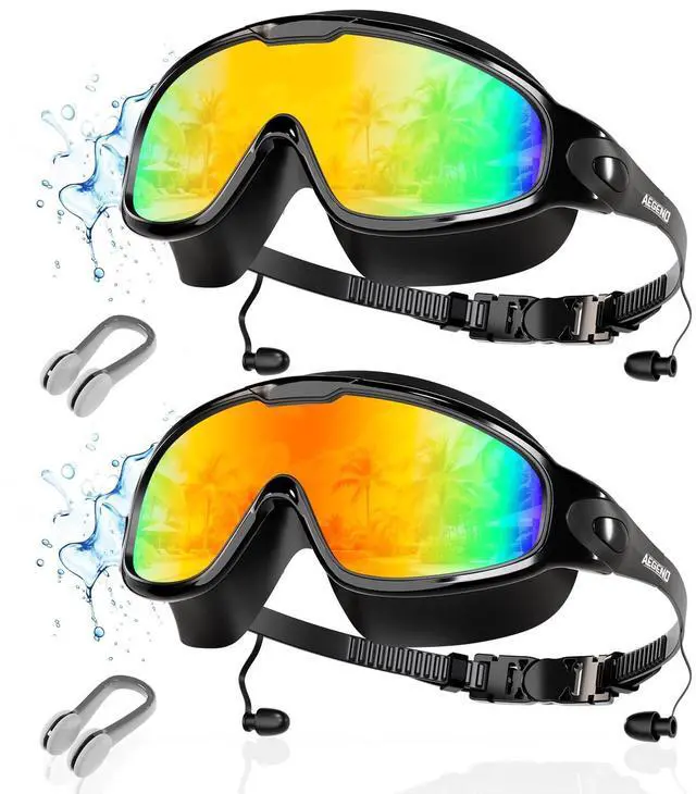 Main image of New Adult Wide View Swim Goggles, Anti-Fog/UV No Leak Swimming Goggles with Ear Plugs for Men & Women