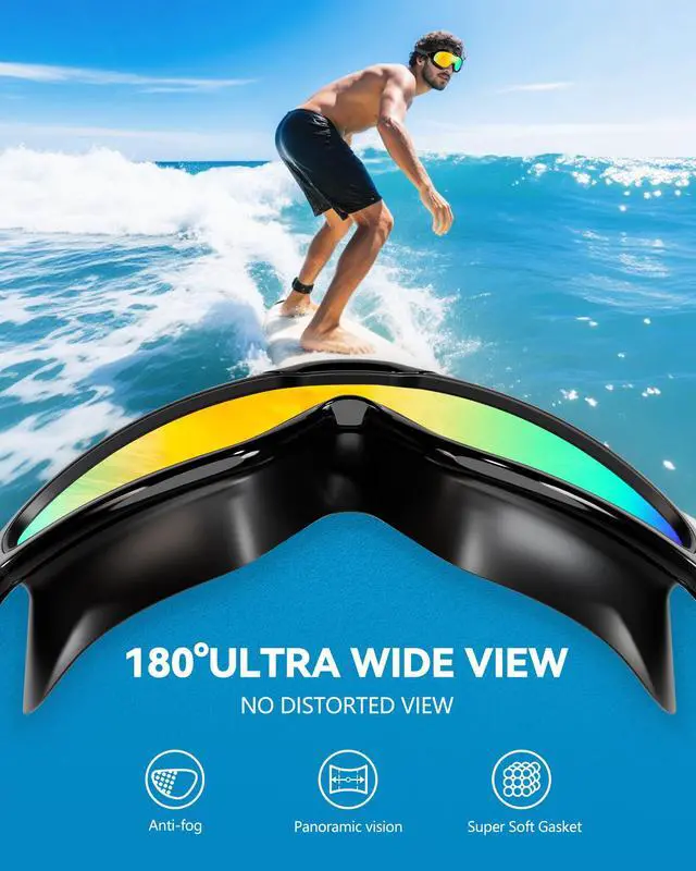 Alt view image 5 of 7 - New Adult Wide View Swim Goggles, Anti-Fog/UV No Leak Swimming Goggles with Ear Plugs for Men & Women