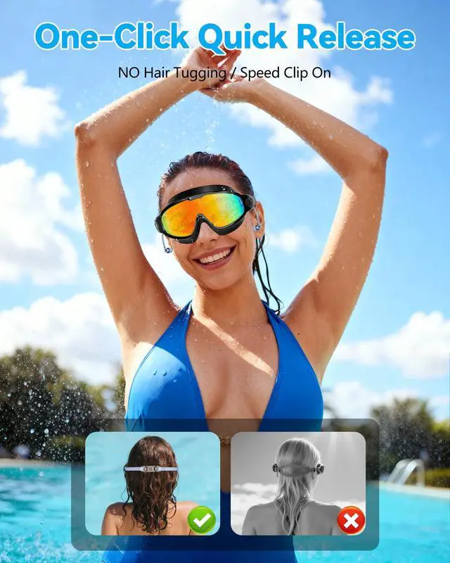 Alt view image 6 of 7 - New Adult Wide View Swim Goggles, Anti-Fog/UV No Leak Swimming Goggles with Ear Plugs for Men & Women