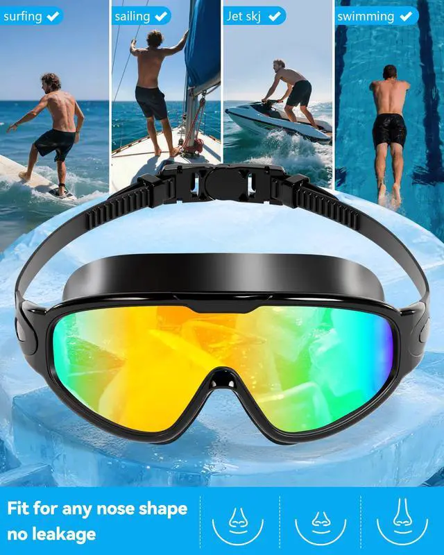 Alt view image 7 of 7 - New Adult Wide View Swim Goggles, Anti-Fog/UV No Leak Swimming Goggles with Ear Plugs for Men & Women