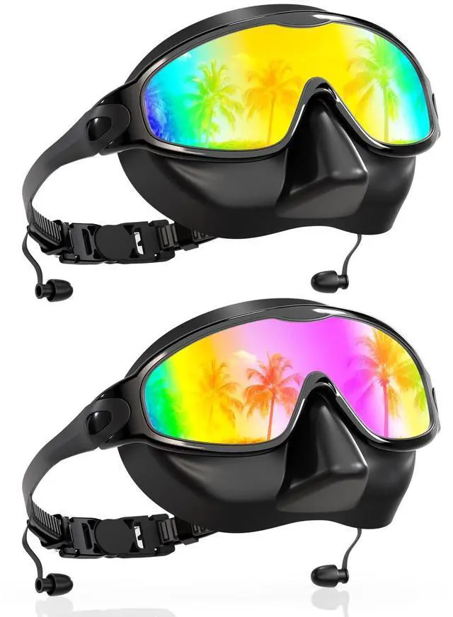 Main image of Swim Goggles with Nose Cover for Adults, 2 Pack Wide View Swimming Goggles Anti-Fog/UV No Leak for Men & Women