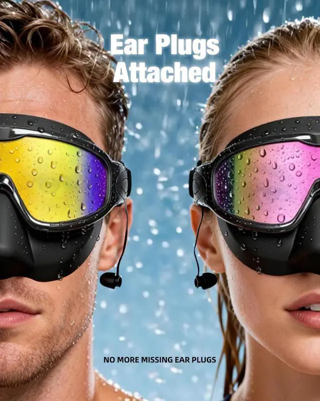 Alt view image 3 of 7 - Swim Goggles with Nose Cover for Adults, 2 Pack Wide View Swimming Goggles Anti-Fog/UV No Leak for Men & Women