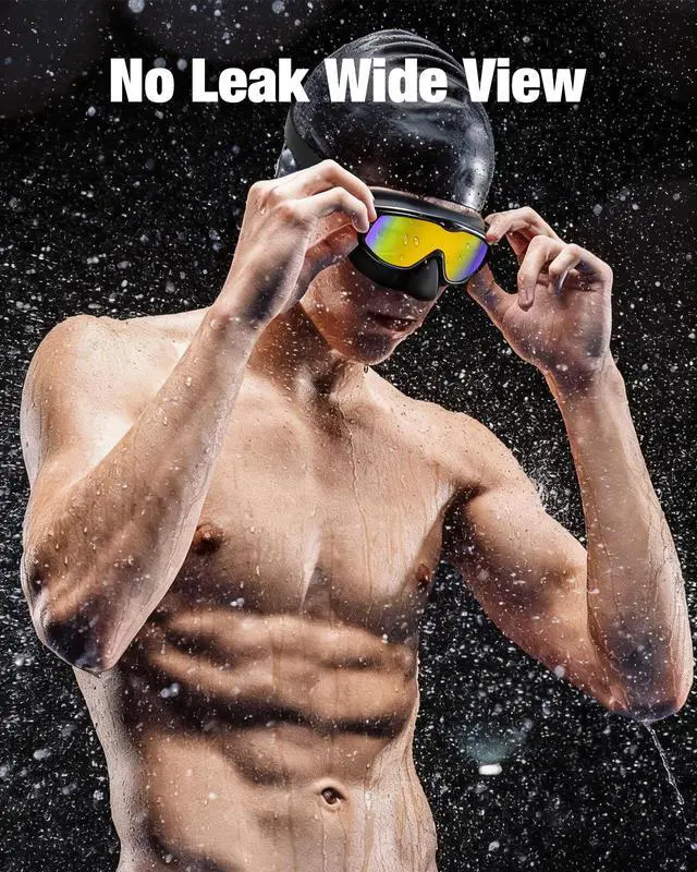 Alt view image 5 of 7 - Swim Goggles with Nose Cover for Adults, 2 Pack Wide View Swimming Goggles Anti-Fog/UV No Leak for Men & Women