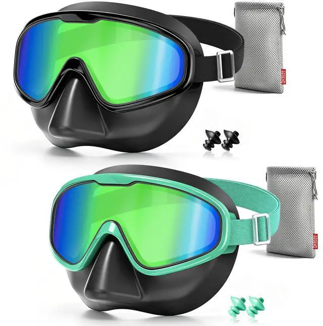 Main image of 2PCS Swim Goggles with Nose Cover,Kids Swimming Goggles with Fabric Strap,Wide View No Leaking Pool Goggles for Kid Youth Adult