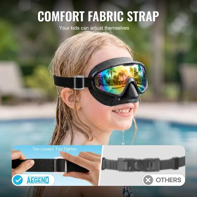 Alt view image 3 of 7 - 2PCS Swim Goggles with Nose Cover,Kids Swimming Goggles with Fabric Strap,Wide View No Leaking Pool Goggles for Kid Youth Adult
