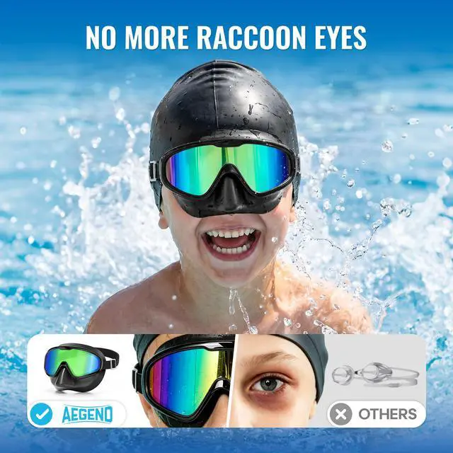 Alt view image 4 of 7 - 2PCS Swim Goggles with Nose Cover,Kids Swimming Goggles with Fabric Strap,Wide View No Leaking Pool Goggles for Kid Youth Adult
