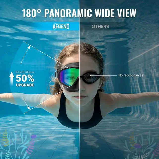 Alt view image 5 of 7 - 2PCS Swim Goggles with Nose Cover,Kids Swimming Goggles with Fabric Strap,Wide View No Leaking Pool Goggles for Kid Youth Adult