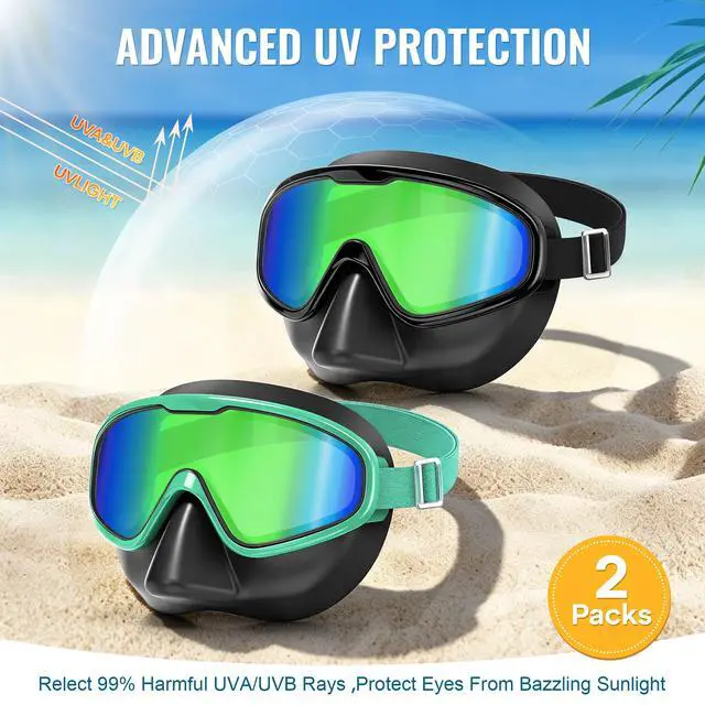 Alt view image 6 of 7 - 2PCS Swim Goggles with Nose Cover,Kids Swimming Goggles with Fabric Strap,Wide View No Leaking Pool Goggles for Kid Youth Adult