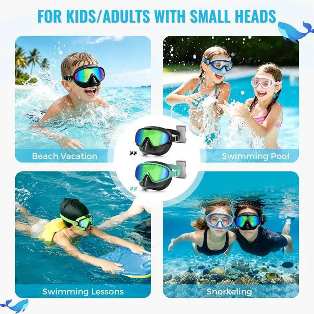 Alt view image 7 of 7 - 2PCS Swim Goggles with Nose Cover,Kids Swimming Goggles with Fabric Strap,Wide View No Leaking Pool Goggles for Kid Youth Adult