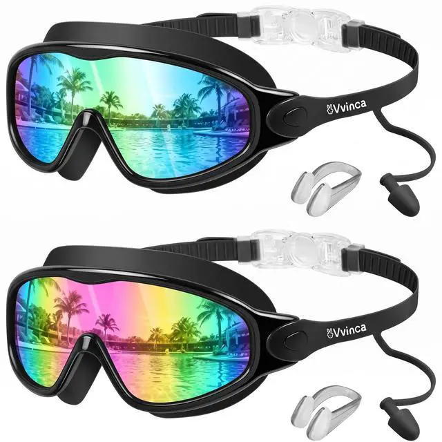Main image of Swim Goggles, Kids Goggles with Earplugs& Nose Clip Wide View Anti-Fog/UV Swimming Goggles for Age 3-15 Boys Girls