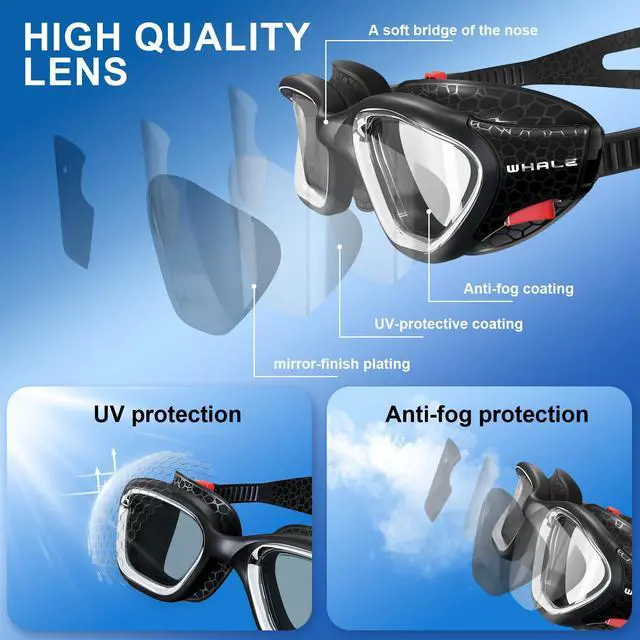 Alt view image 4 of 7 - Swim Goggles, HD Anti-Fog Goggles, Unisex | 100% UV Protection | Anti-Fog Design (Black)