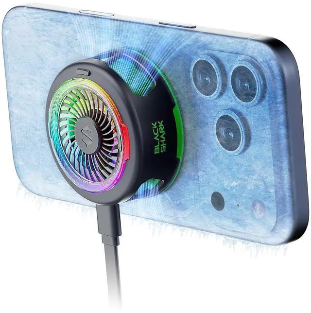 Main image of FunCooler 6 Magnetic Cell Phone Cooler for Gaming, Portable Mobile Phone Cooling Fan with RGB Light, App-Controlled Cellphone Radiator for iPhone Magnetic Series/iPad (Black)