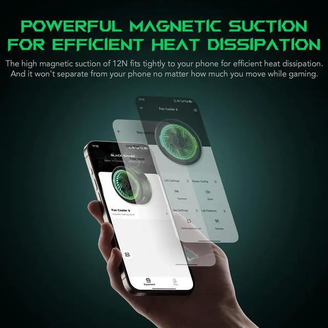 Alt view image 6 of 7 - FunCooler 6 Magnetic Cell Phone Cooler for Gaming, Portable Mobile Phone Cooling Fan with RGB Light, App-Controlled Cellphone Radiator for iPhone Magnetic Series/iPad (Black)