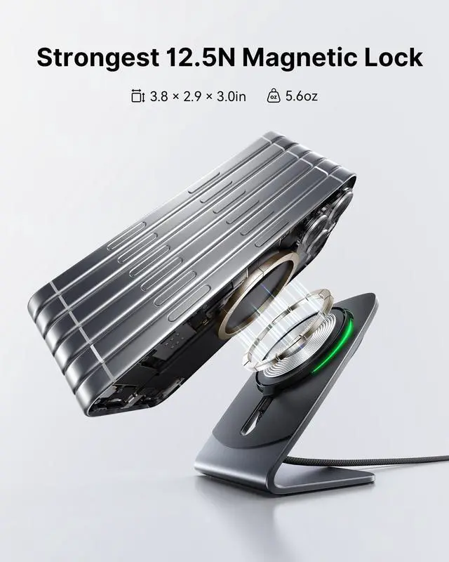 Alt view image 3 of 7 - 2 in 1 Detachable Wireless Charger Stand, Qi2 Certified 15W Wireless Charging Pad with Dimmable Light for iPhone 17-12 Series & AirPods 4-2, Strong Magnet Charger for Home Office (with Adapter)