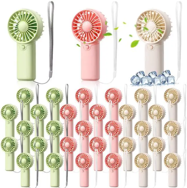 Main image of 30 Pcs Mini Portable Fan Handheld Battery Operated Portable Small Personal Fans for Summer Travel Beach Indoor Outdoor Cooling Gift (Green,Pink,White)