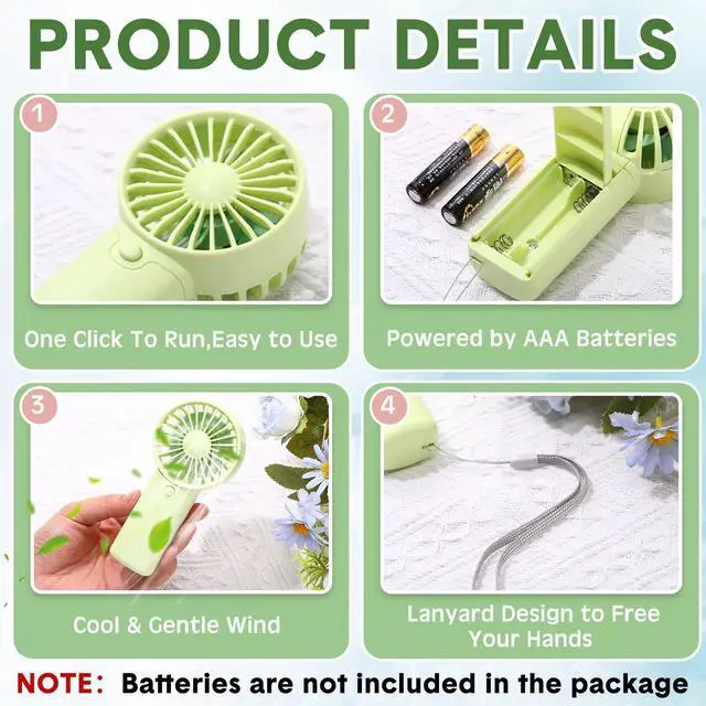 Alt view image 3 of 6 - 30 Pcs Mini Portable Fan Handheld Battery Operated Portable Small Personal Fans for Summer Travel Beach Indoor Outdoor Cooling Gift (Green,Pink,White)