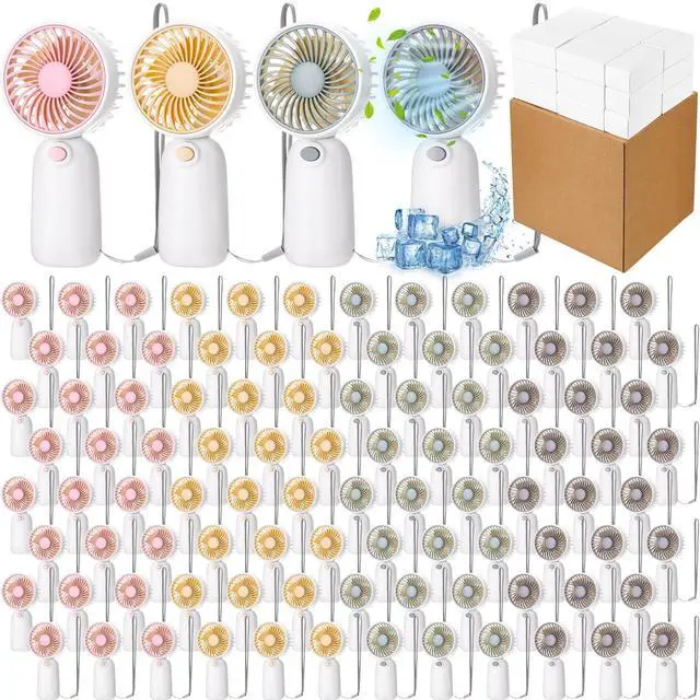 Main image of 24 Pcs Portable Mini Handheld Fan Bulk with Rope Lash Desk Fan for Makeup Summer Appreciation Gifts Individually Boxed for Wedding Travel Camping Hiking (Pink,Yellow,Green,Gray)