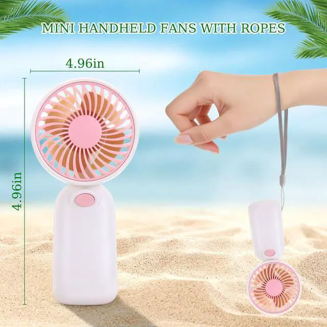 Alt view image 2 of 7 - 24 Pcs Portable Mini Handheld Fan Bulk with Rope Lash Desk Fan for Makeup Summer Appreciation Gifts Individually Boxed for Wedding Travel Camping Hiking (Pink,Yellow,Green,Gray)