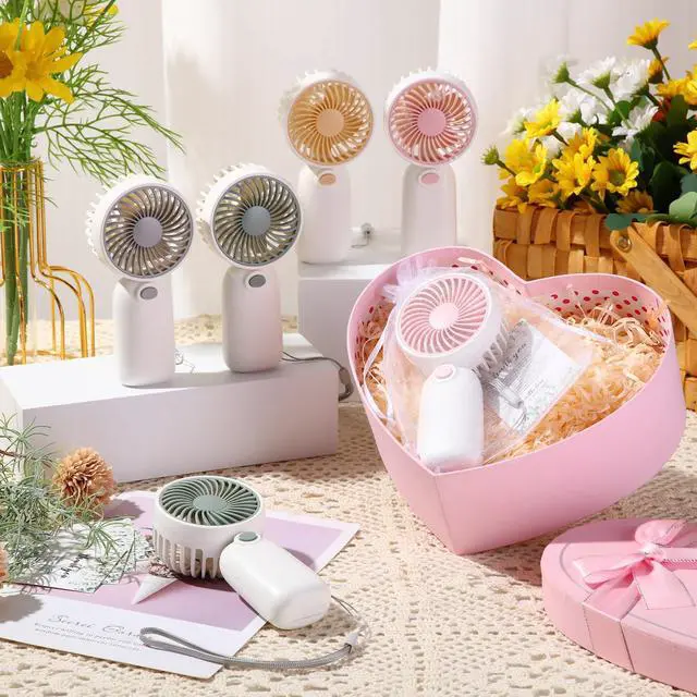 Alt view image 3 of 7 - 24 Pcs Portable Mini Handheld Fan Bulk with Rope Lash Desk Fan for Makeup Summer Appreciation Gifts Individually Boxed for Wedding Travel Camping Hiking (Pink,Yellow,Green,Gray)