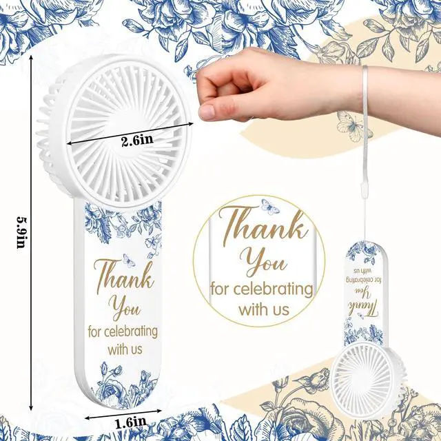 Alt view image 3 of 7 - 50 Pcs Mini Handheld Electric Fans for Wedding Guests Bulk, Personal Portable Hand Fan Battery Powered Thank You for Celebrating for Wedding Favor, Battery Not Include(Blue,Flower)