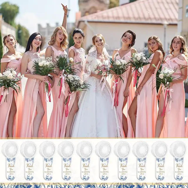 Alt view image 6 of 7 - 50 Pcs Mini Handheld Electric Fans for Wedding Guests Bulk, Personal Portable Hand Fan Battery Powered Thank You for Celebrating for Wedding Favor, Battery Not Include(Blue,Flower)
