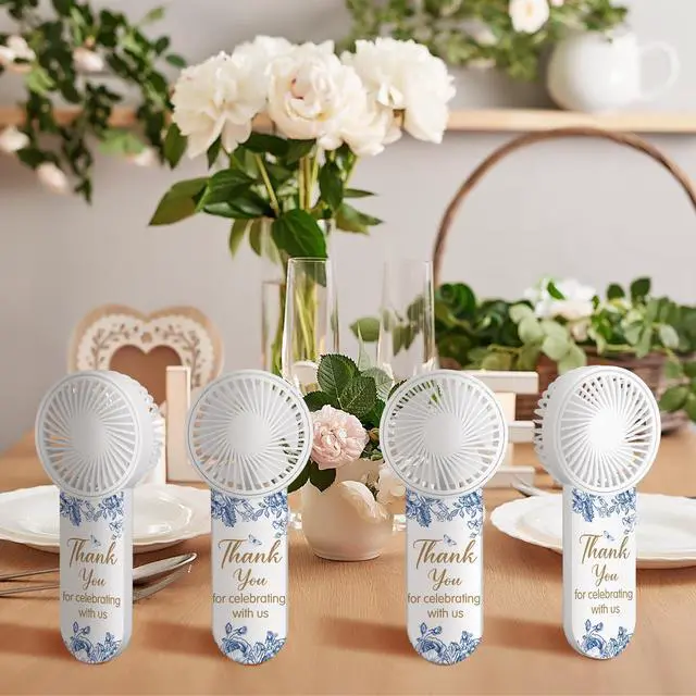 Alt view image 4 of 7 - 50 Pcs Mini Handheld Electric Fans for Wedding Guests Bulk, Personal Portable Hand Fan Battery Powered Thank You for Celebrating for Wedding Favor, Battery Not Include(Blue,Flower)