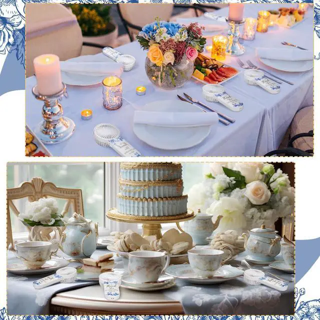Alt view image 5 of 7 - 50 Pcs Mini Handheld Electric Fans for Wedding Guests Bulk, Personal Portable Hand Fan Battery Powered Thank You for Celebrating for Wedding Favor, Battery Not Include(Blue,Flower)