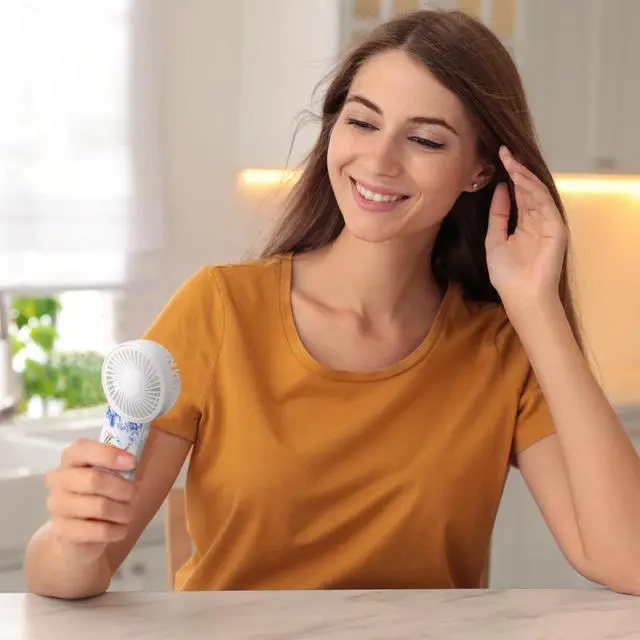 Alt view image 7 of 7 - 50 Pcs Mini Handheld Electric Fans for Wedding Guests Bulk, Personal Portable Hand Fan Battery Powered Thank You for Celebrating for Wedding Favor, Battery Not Include(Blue,Flower)