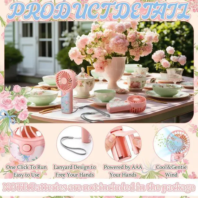 Alt view image 3 of 6 - 12Pcs Tea Party Fans Favor, Small Portable Handheld Fan Bulk Wedding Fans Gifts for Guests Bridal Shower Summer Garden Party Decoration, Battery Not Inclued