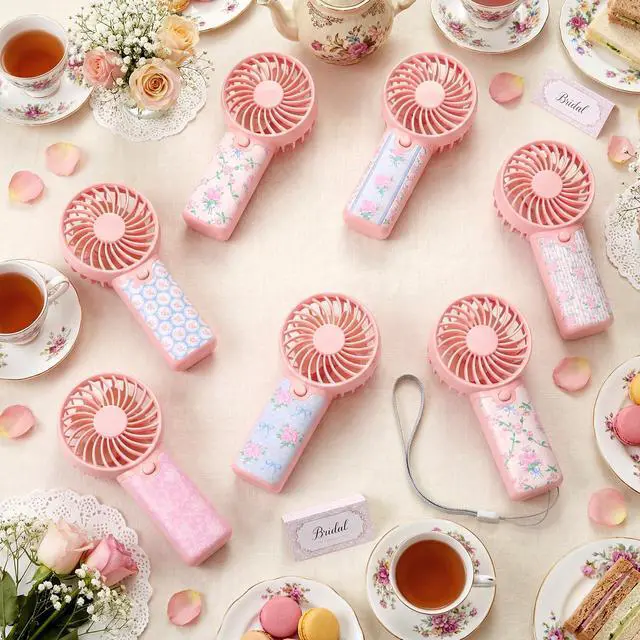 Alt view image 4 of 6 - 12Pcs Tea Party Fans Favor, Small Portable Handheld Fan Bulk Wedding Fans Gifts for Guests Bridal Shower Summer Garden Party Decoration, Battery Not Inclued