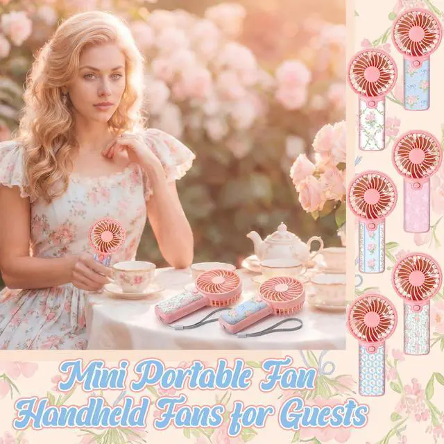 Alt view image 5 of 6 - 12Pcs Tea Party Fans Favor, Small Portable Handheld Fan Bulk Wedding Fans Gifts for Guests Bridal Shower Summer Garden Party Decoration, Battery Not Inclued