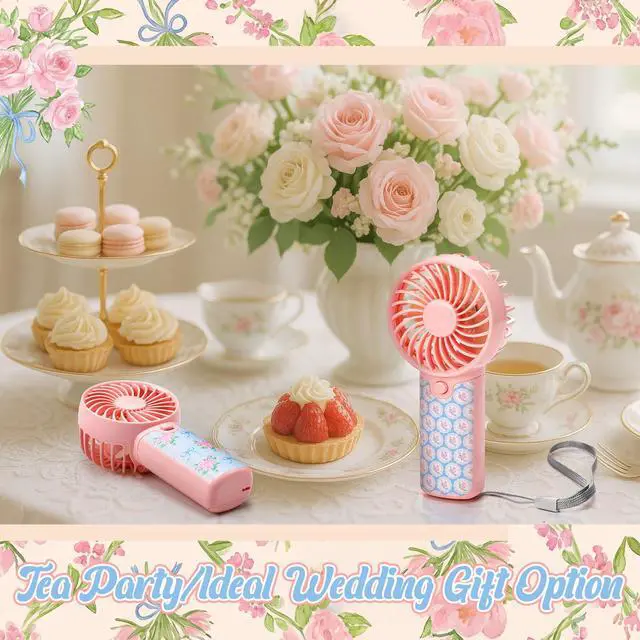 Alt view image 6 of 6 - 12Pcs Tea Party Fans Favor, Small Portable Handheld Fan Bulk Wedding Fans Gifts for Guests Bridal Shower Summer Garden Party Decoration, Battery Not Inclued