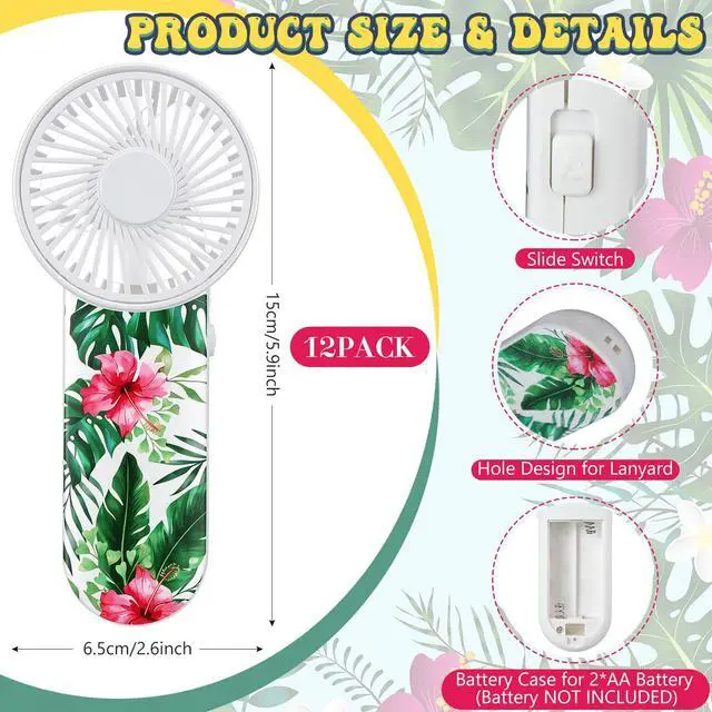 Alt view image 2 of 6 - 12 Pcs Mini Portable Hawaiian Fan Bulk Small Personal Handheld Fan with Lanyard for Team Gift Game Outdoor Sport Party Favors, Battery Not Include(Green and Pink)