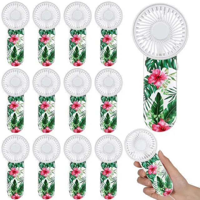 Main image of 12 Pcs Mini Portable Hawaiian Fan Bulk Small Personal Handheld Fan with Lanyard for Team Gift Game Outdoor Sport Party Favors, Battery Not Include(Green and Pink)