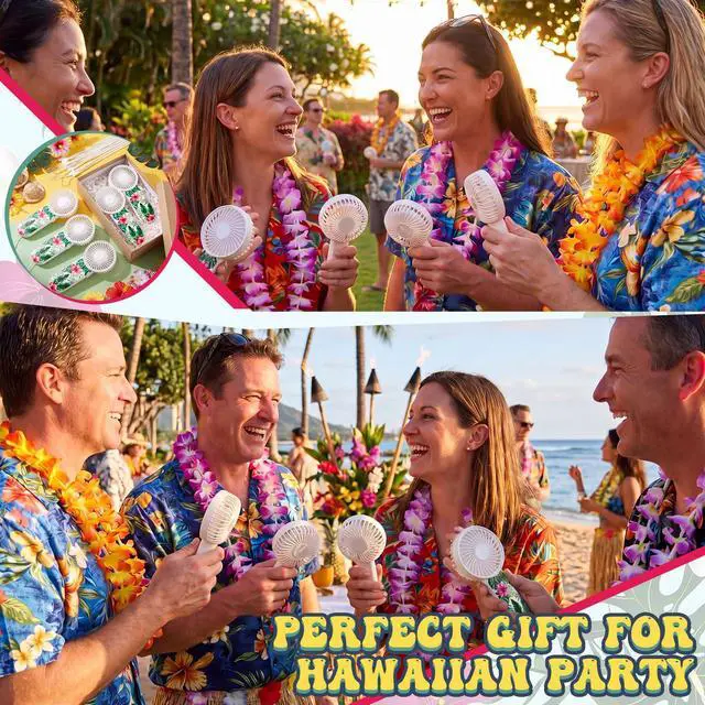 Alt view image 6 of 6 - 12 Pcs Mini Portable Hawaiian Fan Bulk Small Personal Handheld Fan with Lanyard for Team Gift Game Outdoor Sport Party Favors, Battery Not Include(Green and Pink)