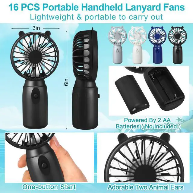 Alt view image 2 of 7 - 16 Pcs Mini Portable Fans Bulk Handheld Battery Operated Fan with Lanyard, Cooling Lightweight Pocket Personal Fans for Wedding Birthday Summer Outdoor Use (White Black Gray Navy Blue)